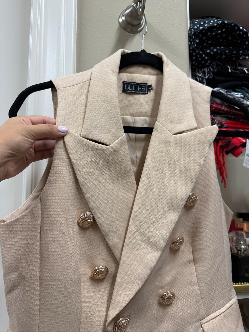 BLITHE Beige Double-Breasted Womens Vest